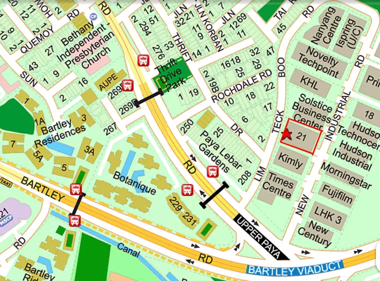 Space Nova location map at 21 New Industrial Road near Bartley, Tai Seng and Upper Paya Lebar Road, Singapore